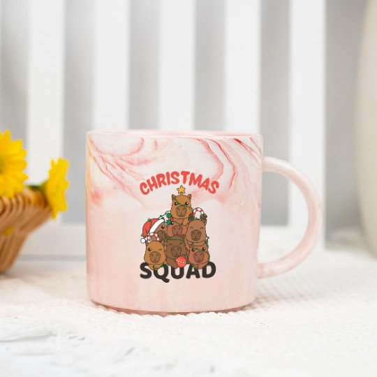 Capybara Christmas Tree Christmas Squad Capybaras Marble Mugs