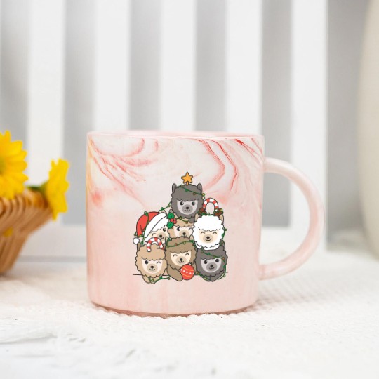 Alpaca Christmas Tree Funny Animal Christmas Marble Mugs