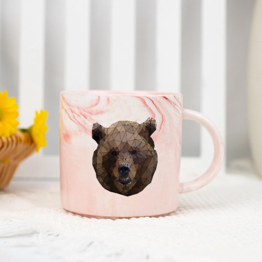 Polygonal brown bear triangular shape low poly art Marble Mugs