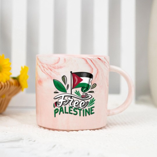 I Love Free Palestine Flag Save Gaza Palestinian Marble Mugs