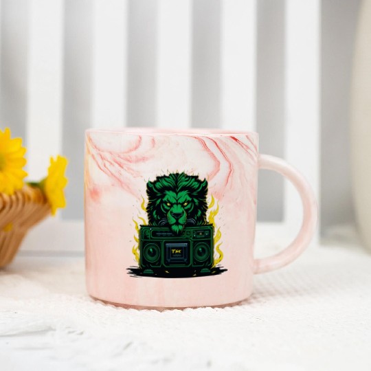 Lion-human character with emerald green fur. Marble Mugs