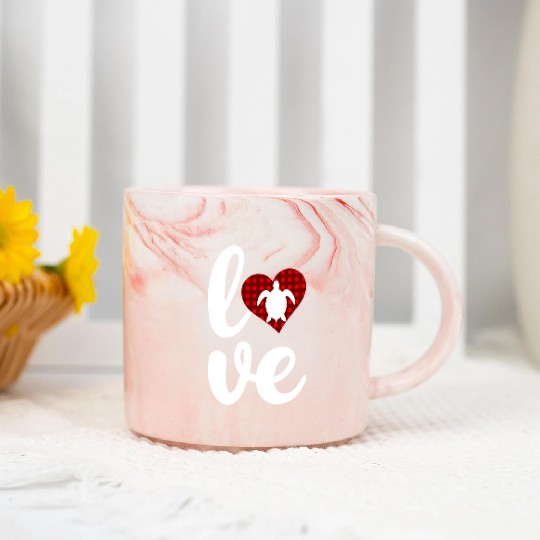Sea Turtle Lover Buffalo Plaid Love Turtle Marble Mugs