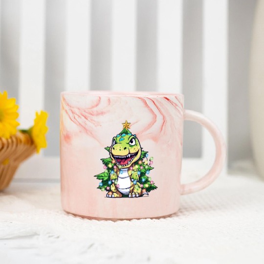 T-Rex Funny Christmas Tree, Kids, Boys, Girl Dinos Marble Mugs