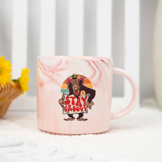 Stay Groovy Retro Flower Power Monkey For Groovy Marble Mugs