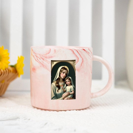 Mother Mary with Baby Jesus Vintage Styled Marble Mugs