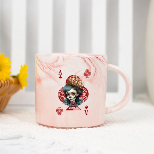 Ace of Clubs Bone Skull Queen Creepy Gothic Marble Mugs