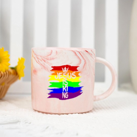 Queer Jesus is King Cross Crown Rainbow Colors Marble Mugs