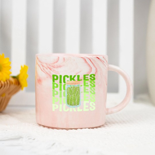 Pickle Marble Mugs, Jar Of Pickles Cute Retro Green Marble Mugs