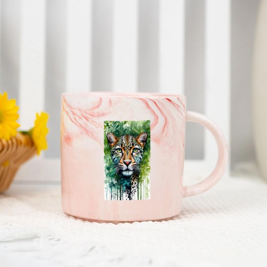 Leopard ink painting with green background Marble Mugs