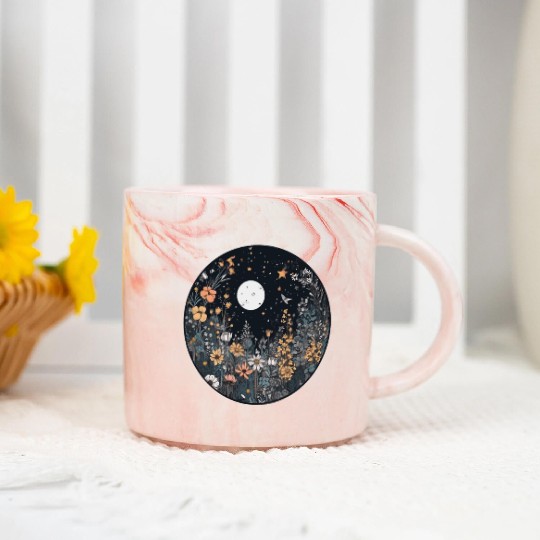 Midnight Sky Aesthetic Meadow Flower Garden Graphi Marble Mugs