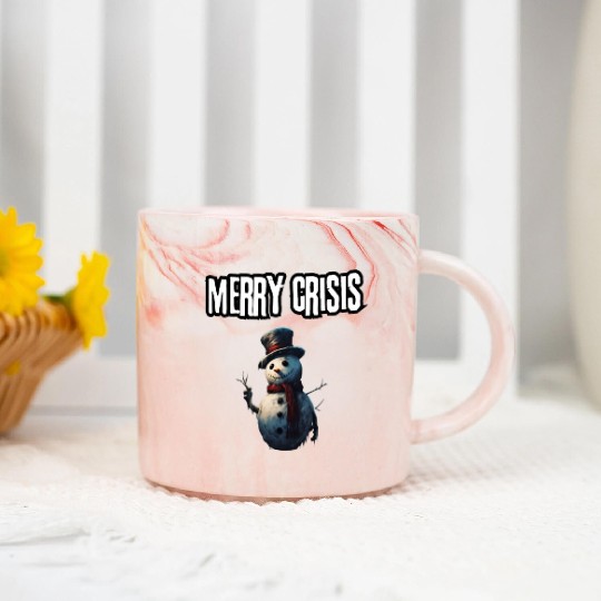 merry crisis, snowman, humorous, merry christmas Marble Mugs