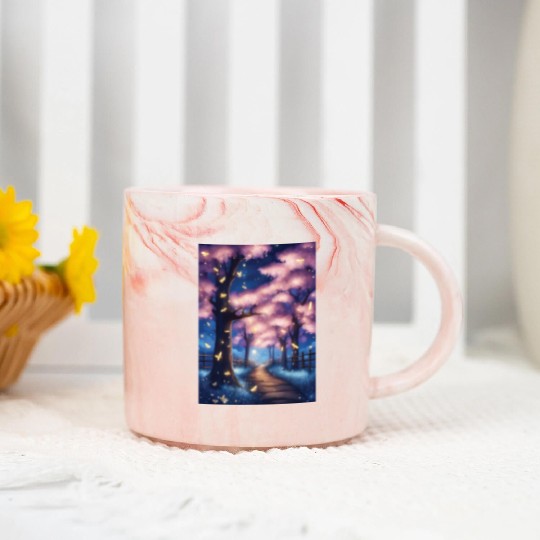 Fireflies In Cherry Blossom Trees Marble Mugs