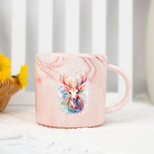Colorful Reindeer Fantasy: Studio Ghibli Style Marble Mugs