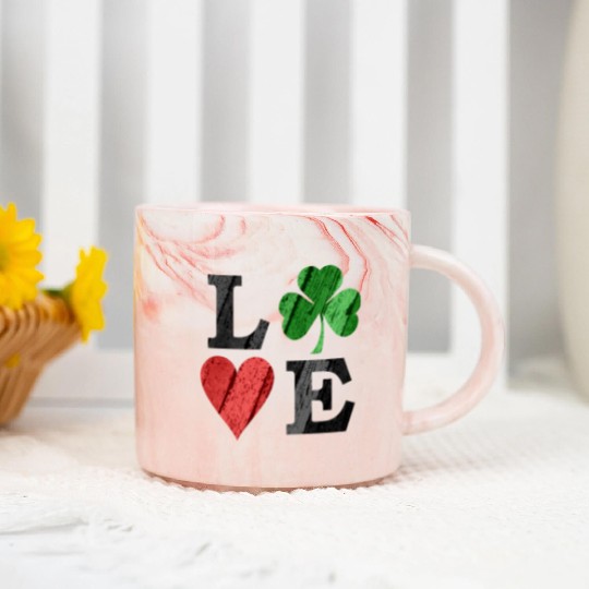 St Patrick s Day Love With Heart And Shamrock Marble Mugs