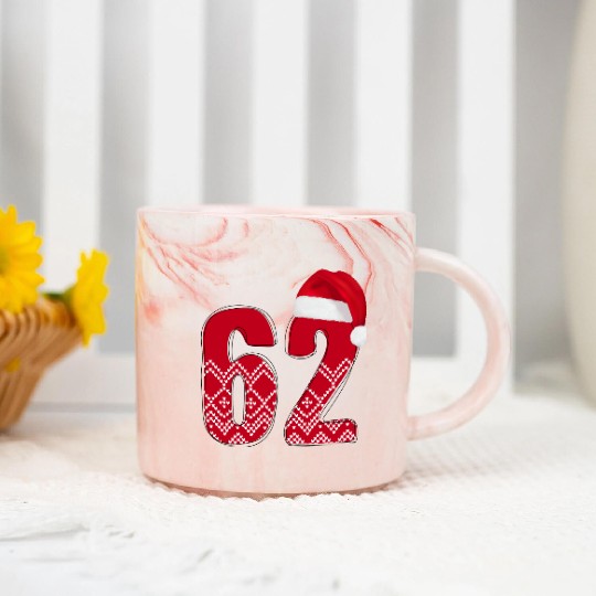 62 Red and White Christmas Number Sixty Two Marble Mugs
