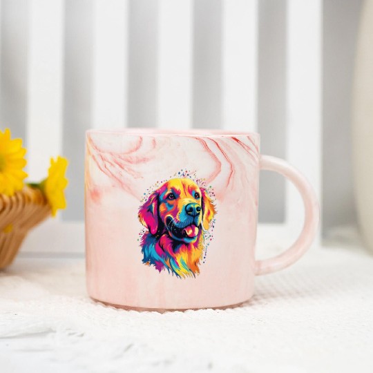 Watercolor Colorful Golden Retriever Marble Mugs