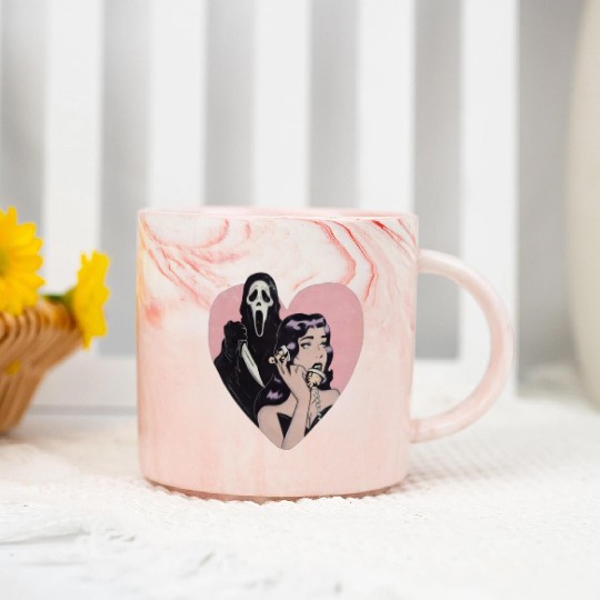 ghostface phone call love heart Marble Mugs