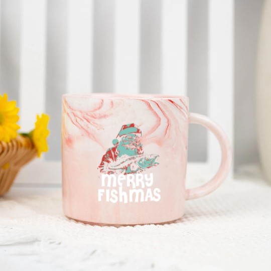 Funny Santa Claus Fishing Merry Fishmas Christmas Marble Mugs