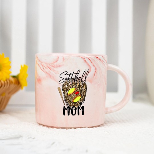 Softball Mom Leopard Game Day Softball Lover Marble Mugs