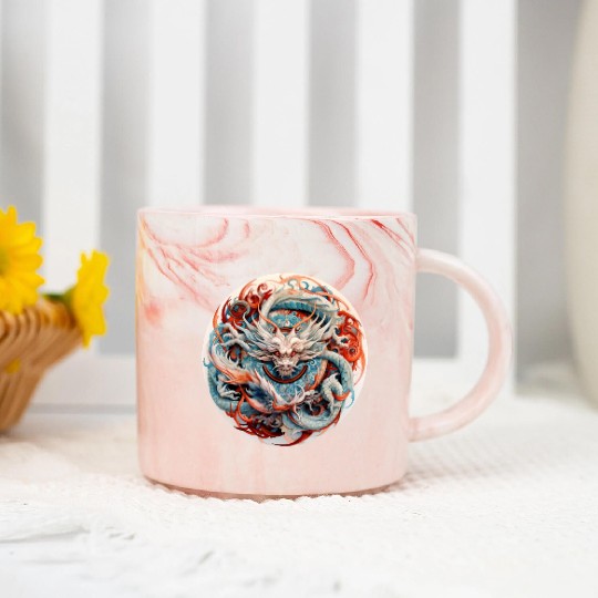 Chinese Dragon Mandala Art Marble Mugs