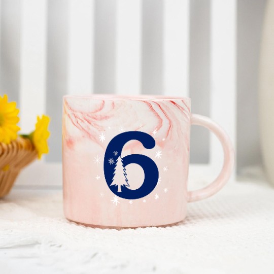 Number 6 - Winter Xmas Age Six Marble Mugs
