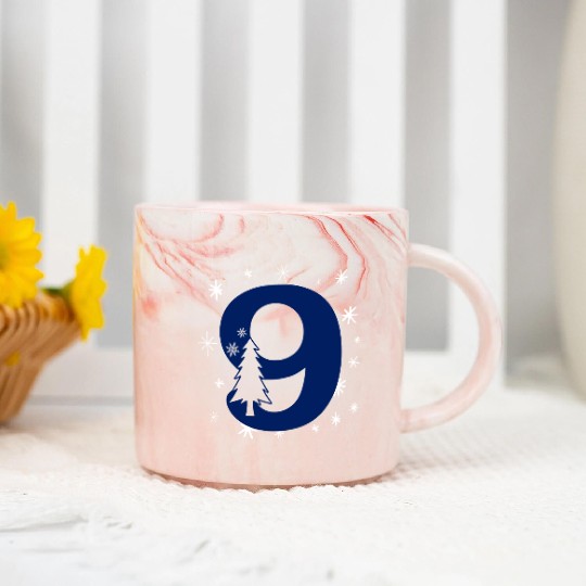 9 White Christmas Stars - Blue Number Nine Marble Mugs