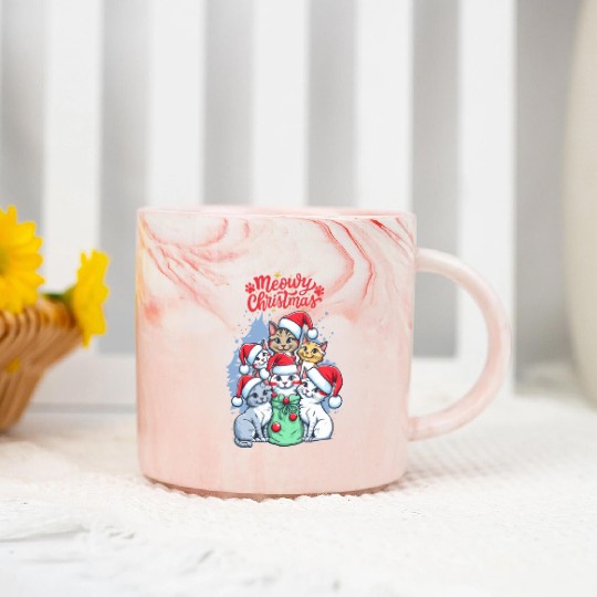 Meowy Christmas Marble Mugs, Cat Lover Marble Mugs, Christmas
