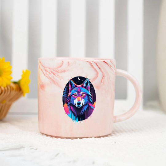 Eerie Blacklight Wolf Marble Mugs - Neon Colors