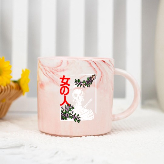 Japanese Samurai Floral Warrior Flower Woman Marble Mugs