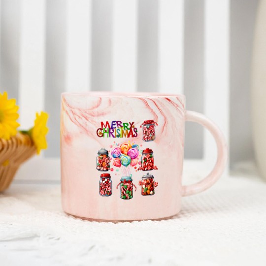 Merry Christmas Sweet Candy Canes Marble Mugs