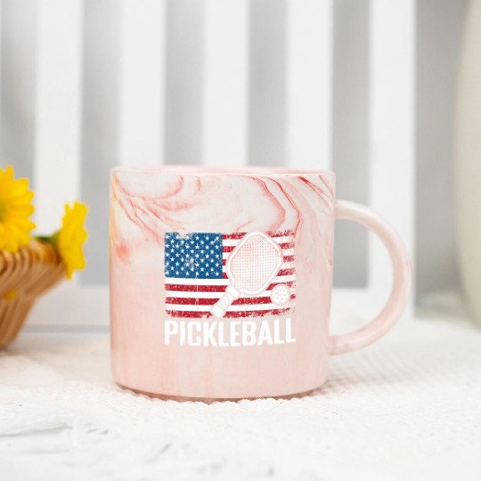 US Flag Pickleball Marble Mugs
