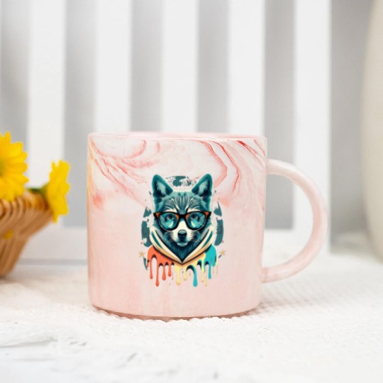 Hipster Wolf Drip Marble Mugs