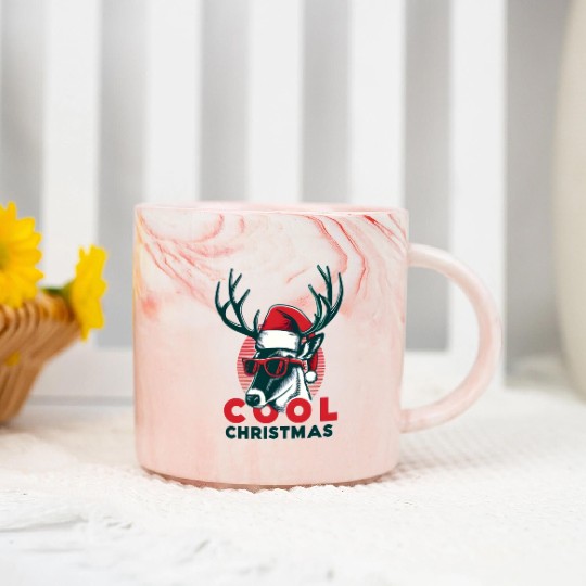 Cool Christmas Reindeer in Santa Hat & Sunglasses Marble Mugs