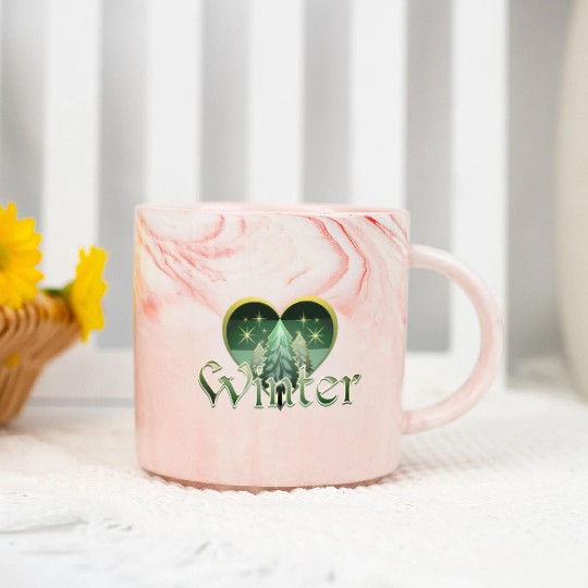 Winter Heart Evergreen Retro Sunset Marble Mugs