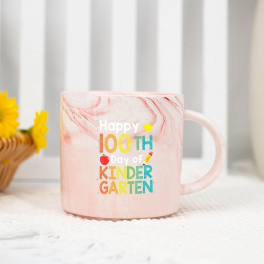 Cute 100 Days Of Kindergarten Teacher Colorful Marble Mugs