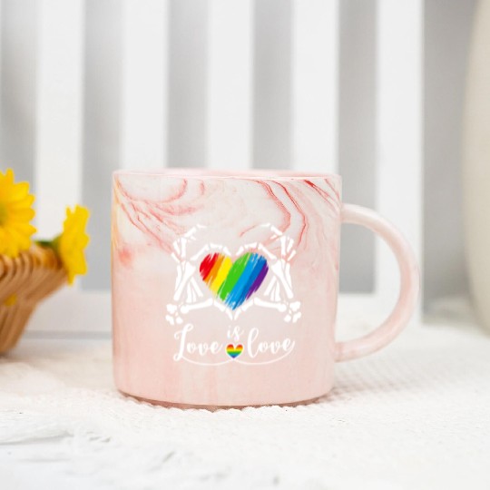 Rainbow Skeleton Heart Love Is Love Lgbt Gay Marble Mugs