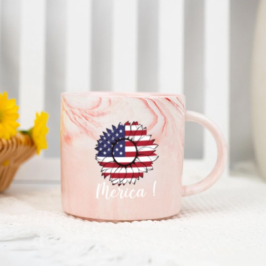 Merica Sunflower Usa Flag Marble Mugs
