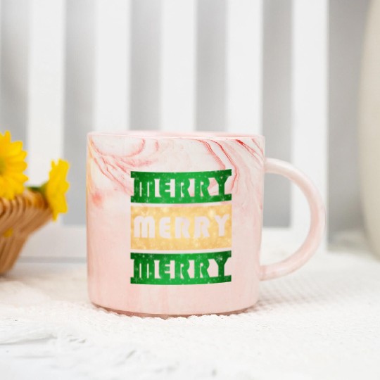 Merry Merry Merry Green and Gold Marble Mugs