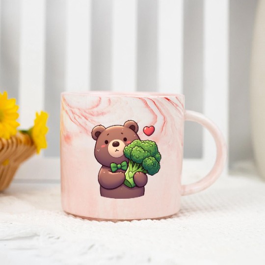 Bear in love hugs huge broccoli Marble Mugs