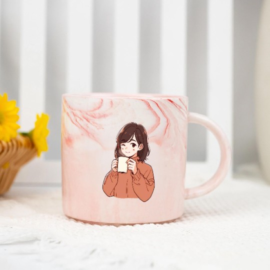 Girl Drinks Cute Marble Mugs