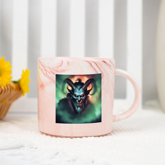 Krampus in Green Fog Marble Mugs