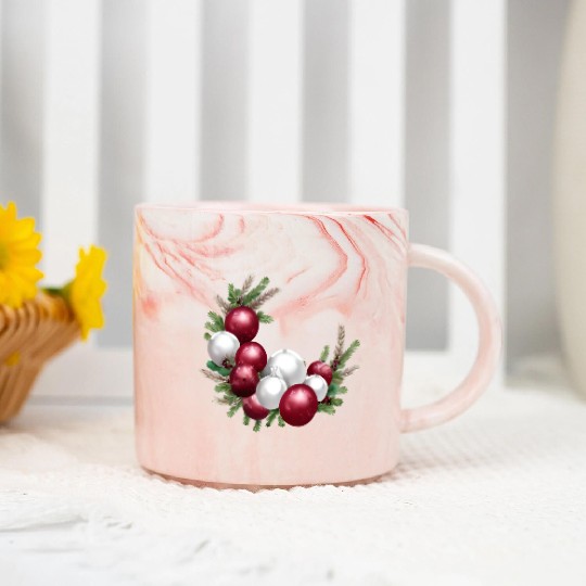 Cranberry and White Christmas Greenery Decor Marble Mugs
