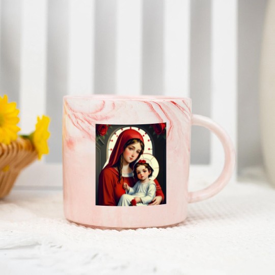Mother Mary and Baby Jesus with Roses Marble Mugs