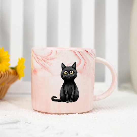 A midnight-colored cat with captivating amber eyes Marble Mugs