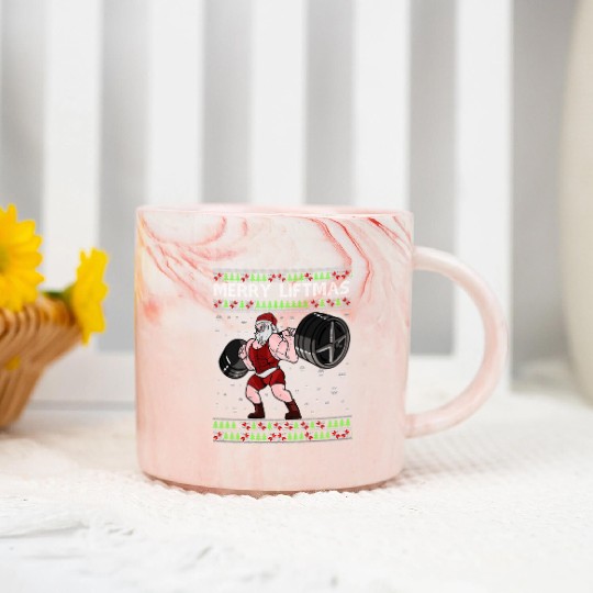 MERRY LIFTMAS Funny Strong Santa Claus Marble Mugs