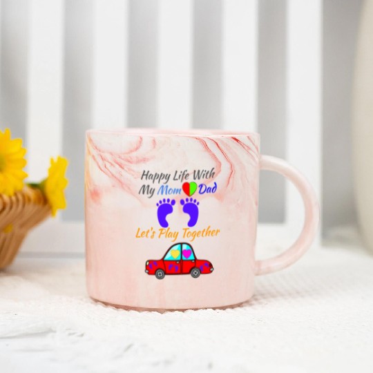 Happy Life with my Mom Dad - Family Play Together Marble Mugs
