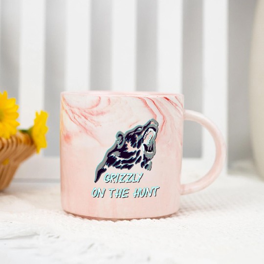Grizzly On The Hunt Marble Mugs