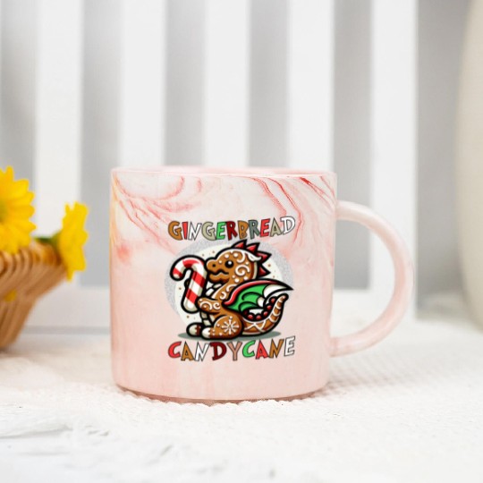 Gingerbread & Candy Cane - A Gingerbread Dragon Marble Mugs