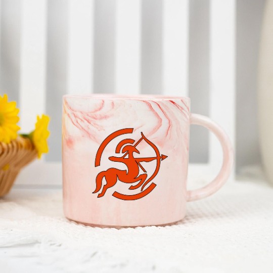 Zodiac Sagittarius Arc Icon Minimalistic In Red Marble Mugs