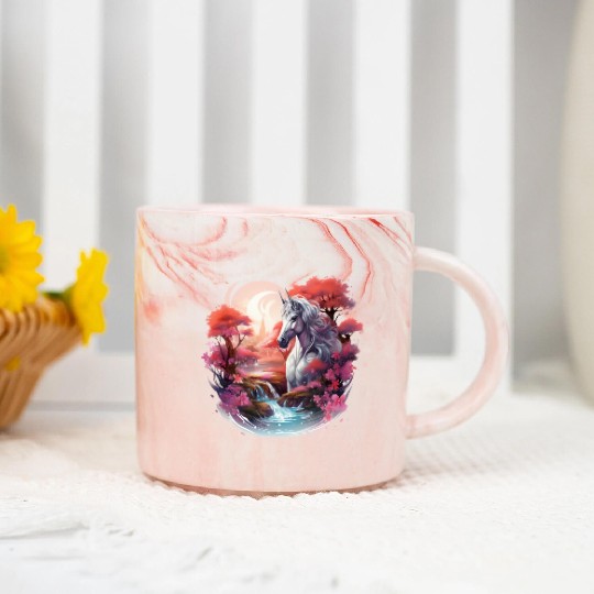 Joyful unicorn scene with a smiling unicorn Marble Mugs